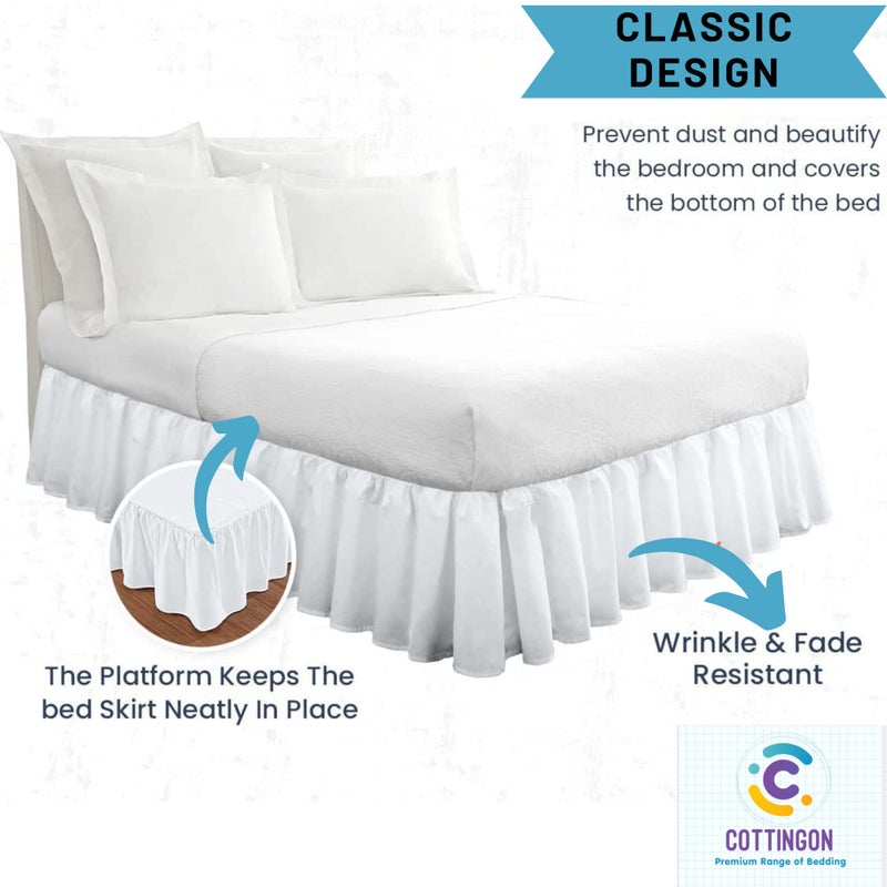 Cottingon Ruffled Bed Skirt with Split Corners-Dust Ruffle - 21" Drop 100% Microfiber Soft,Sheen & Luxurious Look - Bed Skirts (White -Queen) - Image 3